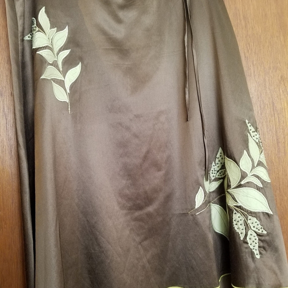 Vintage Liz Claiborne Silk Applique Skirt- A-line Olive Lime 14P Two Lay… - Picture 2 of 9